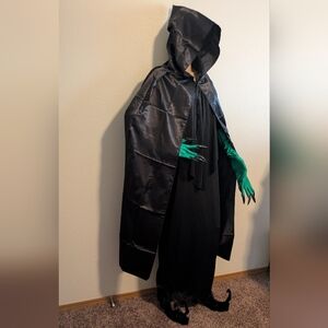 Lillian Sz 2X Black Midi Dress Witchy Hooded Cloak Green Long Nailed Gloves Moon